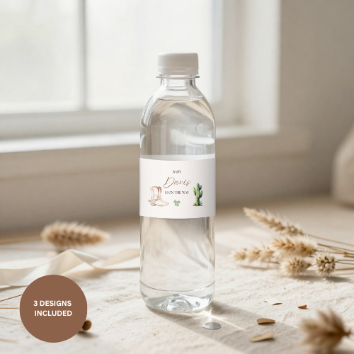 Cowgirl Baby Shower Water Bottle Labels | Editable Canva Template