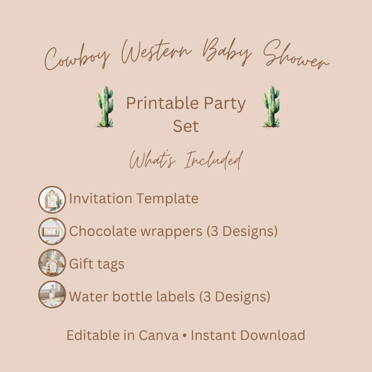 Cowgirl Baby Shower Bundle | Editable Canva Party Templates