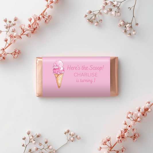 Ice Cream Birthday Chocolate Wrapper Editable Canva Sweet One Candy Wrapper Digital Download