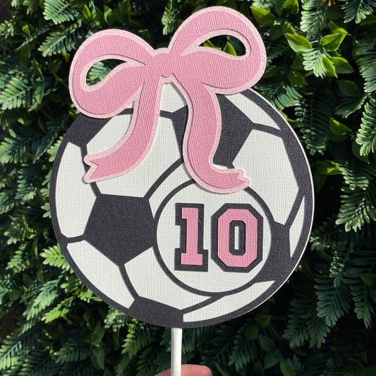 Pink Bow Soccer Ball Cake Topper