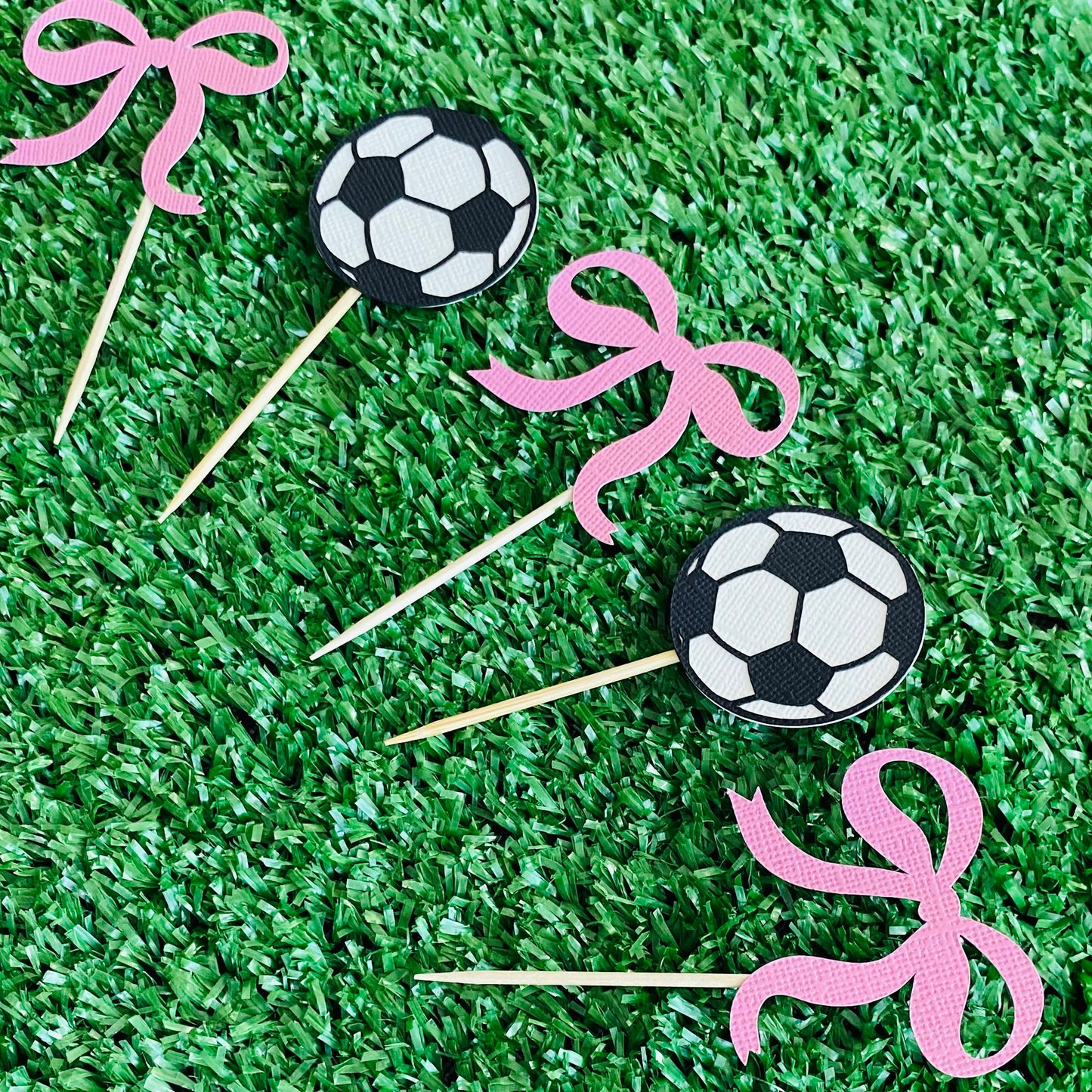Soccer Ball and Pink Bow Cupcake Toppers