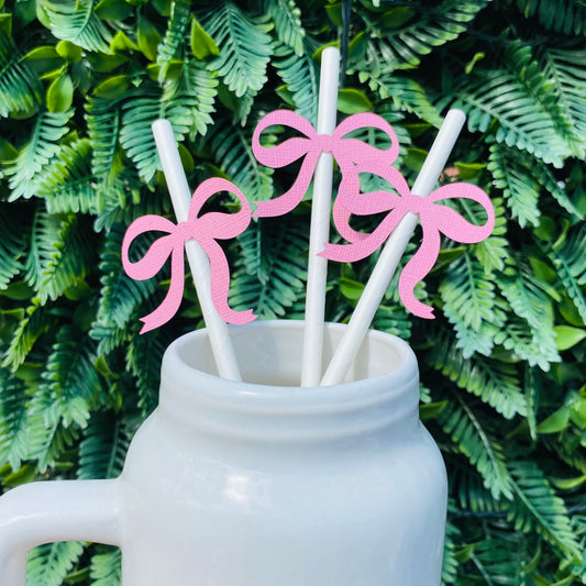 Pink Bow Paper Party Straws