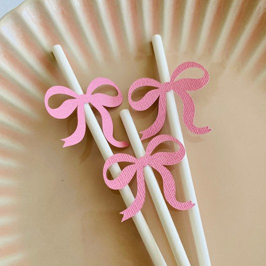 Pink Bow Paper Party Straws