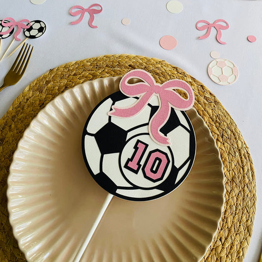 Pink Bow Soccer Ball Cake Topper