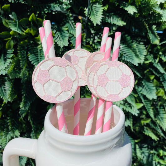 Pink Soccer Ball Straws