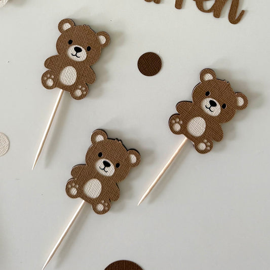 Teddy Bear Cupcake Toppers | Neutral Baby Shower & Gender Reveal Decor