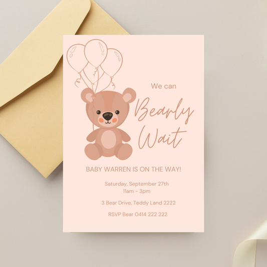 Neutral Teddy Bear Baby Shower Invitation | Personalised Gender Neutral Invite