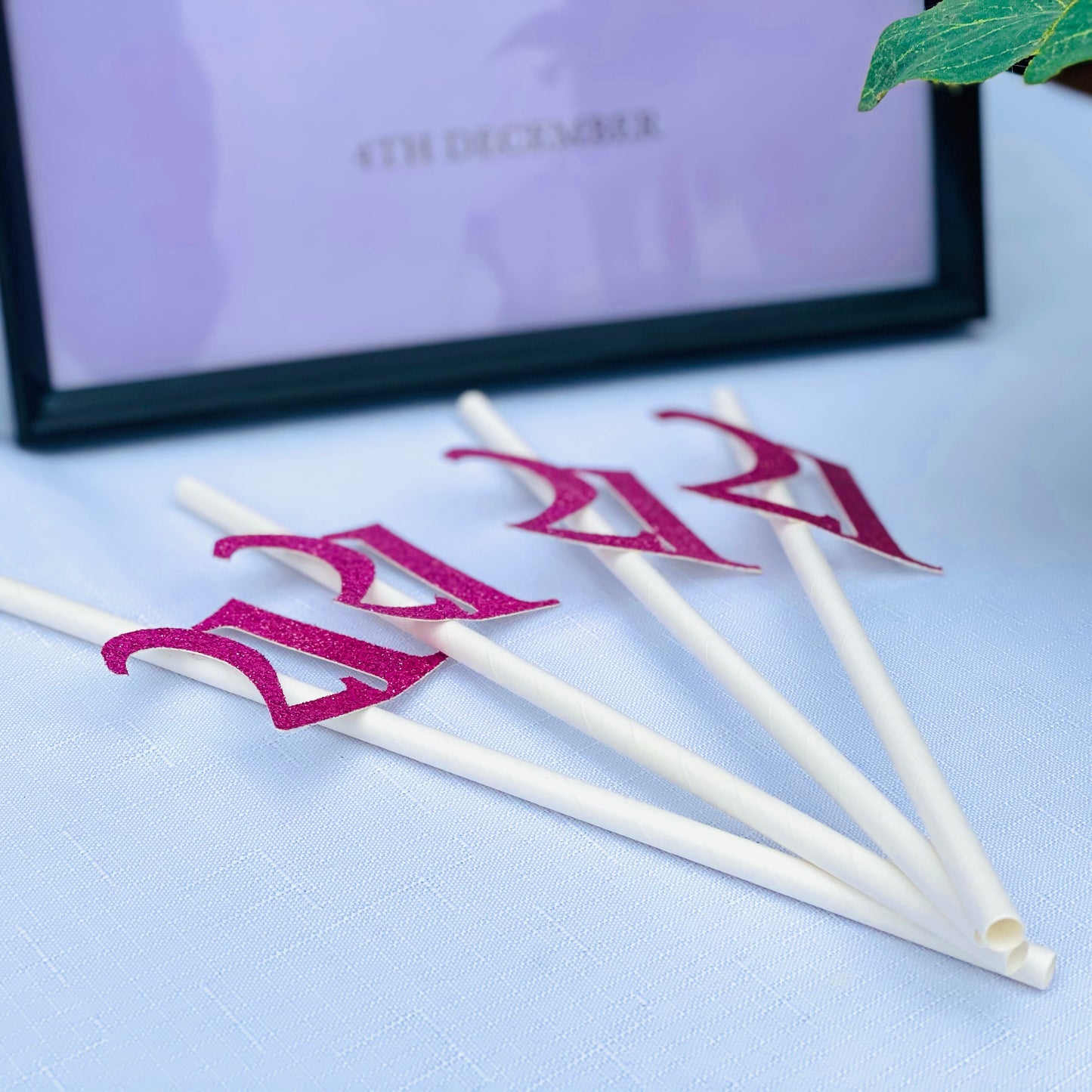 Custom Pink Glitter Birthday Paper Straws
