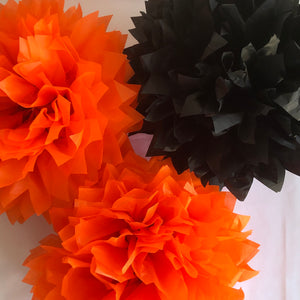 Black and Orange Tissue Paper Pom Pom Set