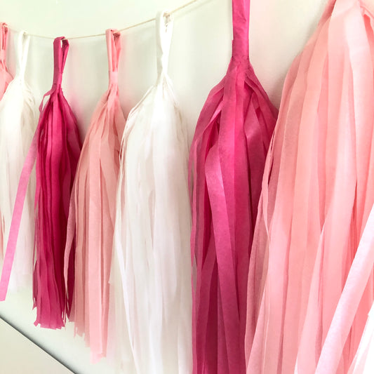 Pastel Pink White Tissue Paper Tassel Garland