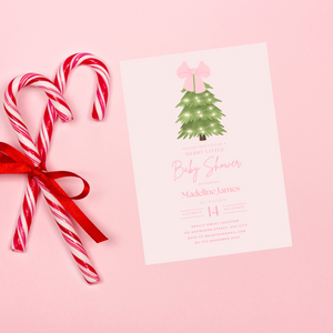 Pink Bow Christmas Baby Shower Invitation INSTANT DOWNLOAD