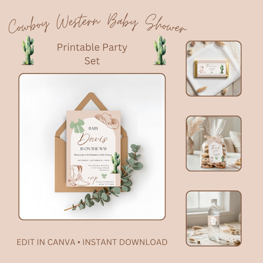 Cowgirl Baby Shower Bundle | Editable Canva Party Templates