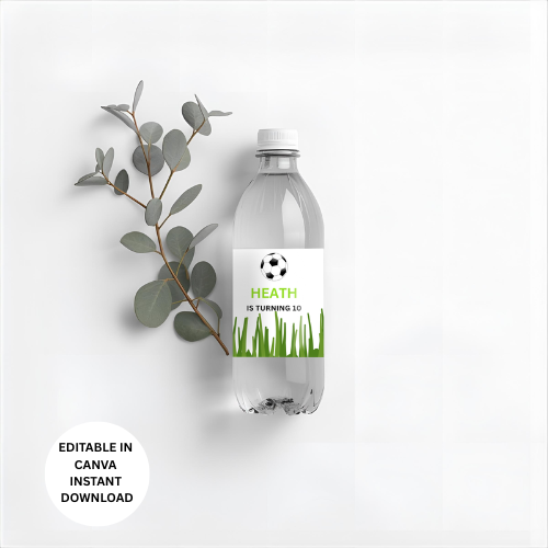 Soccer Birthday Water Bottle Labels: Editable Canva Template (Digital Download)