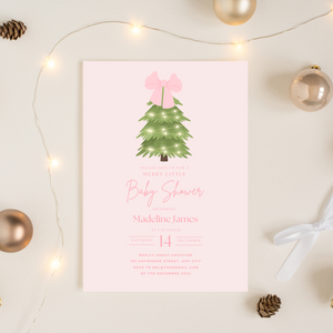 Pink Bow Christmas Baby Shower Invitation INSTANT DOWNLOAD