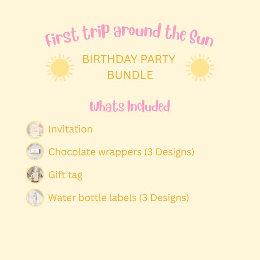 First Trip Around the Sun Birthday Bundle | Pink Editable Canva Template