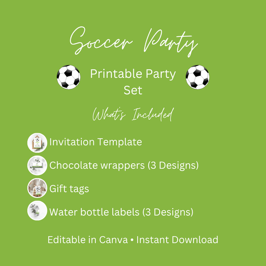 Soccer Birthday Party Bundle: Editable Invitation, Wrappers, Tags (Digital Download)