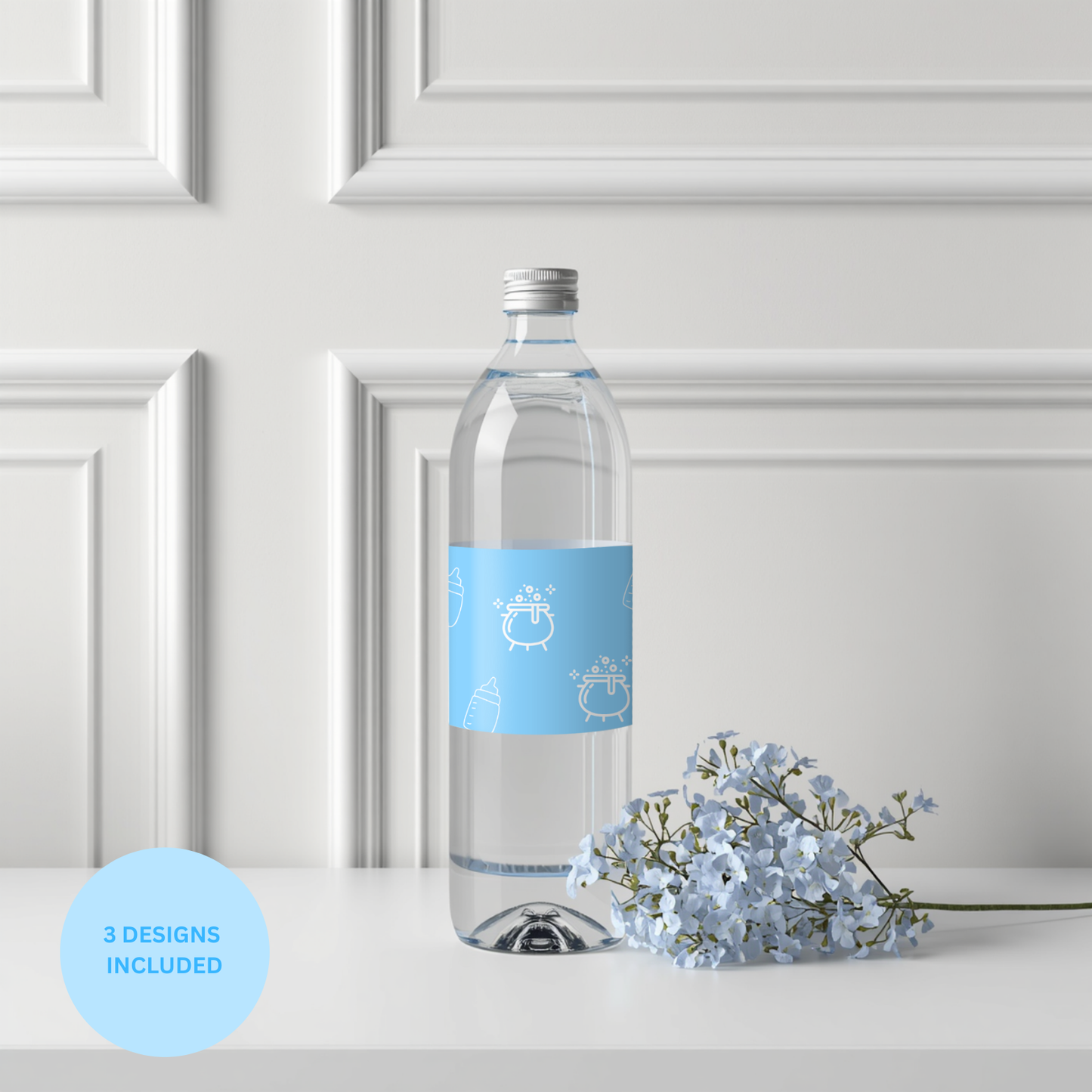 A Baby Is Brewing Water Bottle Labels Blue Halloween Baby Shower Editable Canva Template Boy Drink Printable Instant Download