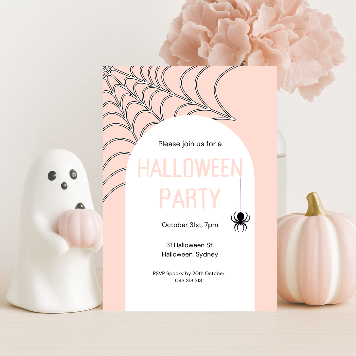 Pink Halloween Party Invitation: Spooky Birthday, Girls Boo Bash (Digital Download)