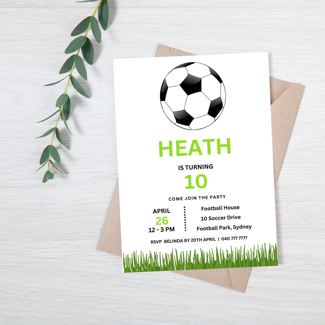 Soccer Football Party Invitation INSTANT DOWNLOAD