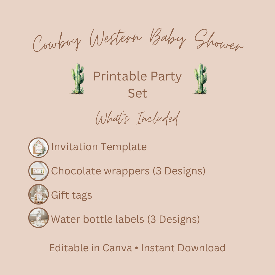 Cowgirl Baby Shower Bundle | Editable Canva Party Templates