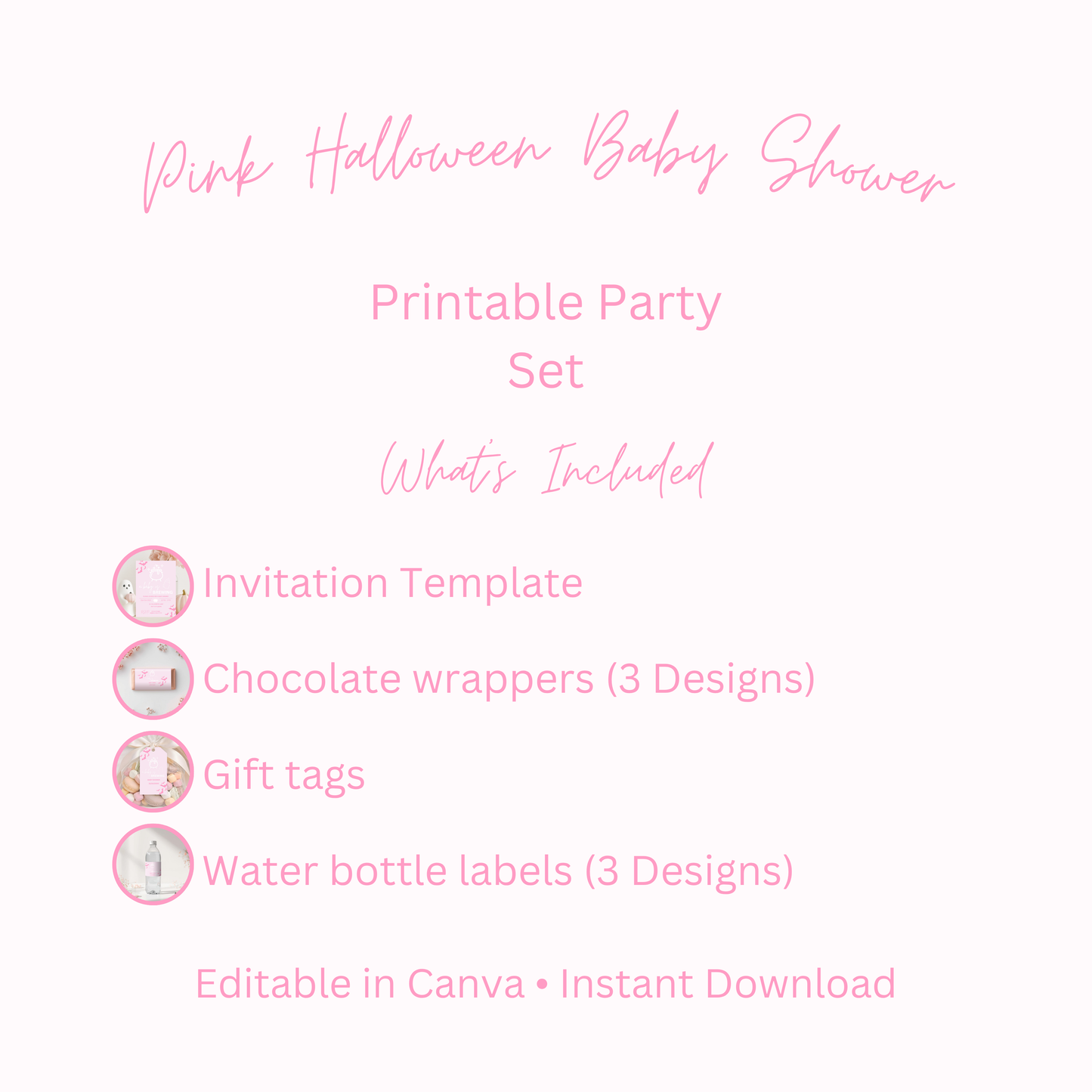 Pink Halloween Baby Shower Bundle: "A Baby Is Brewing" Canva Template (Digital Download)