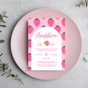 Strawberry Birthday Party Invitation INSTANT DOWNLOAD