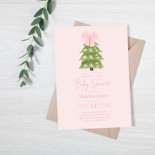 Load image into Gallery viewer, Pink Bow Christmas Baby Shower Invitation INSTANT DOWNLOAD