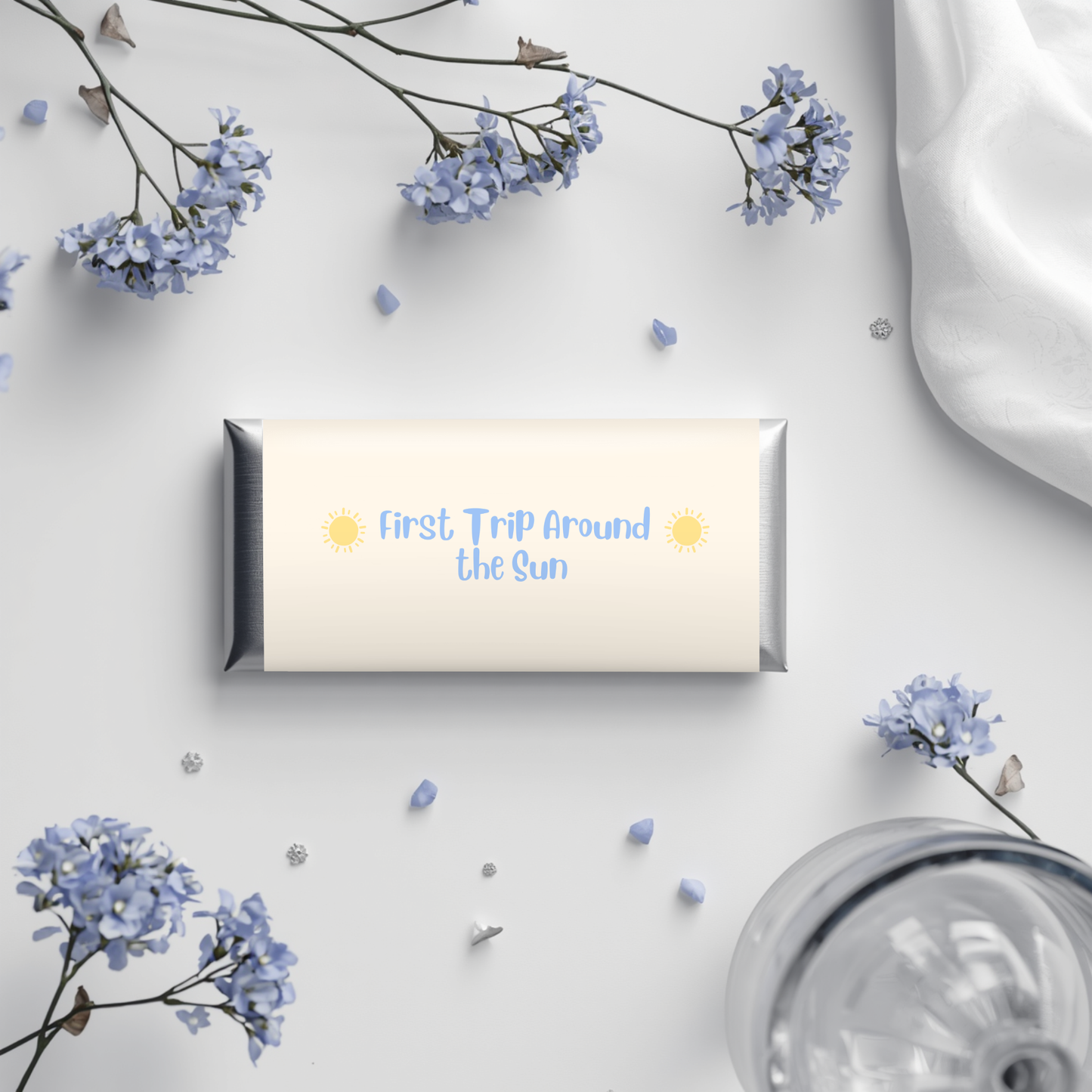 First Trip Around Sun Blue Boy Chocolate Wrappers | Editable Canva Template (Digital Download)