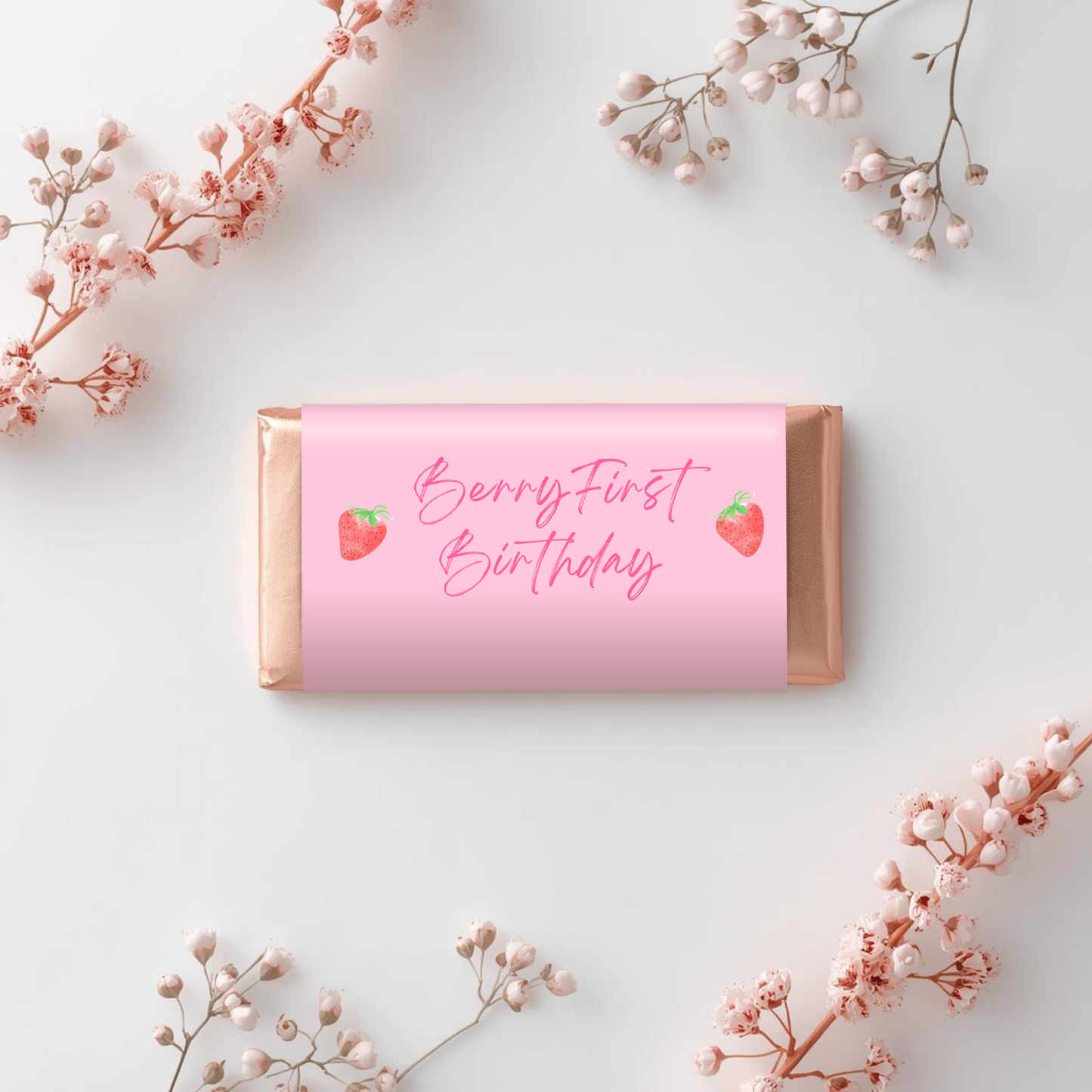 Strawberry Birthday Chocolate Wrapper Template Editable Canva Party Favor Digital Download