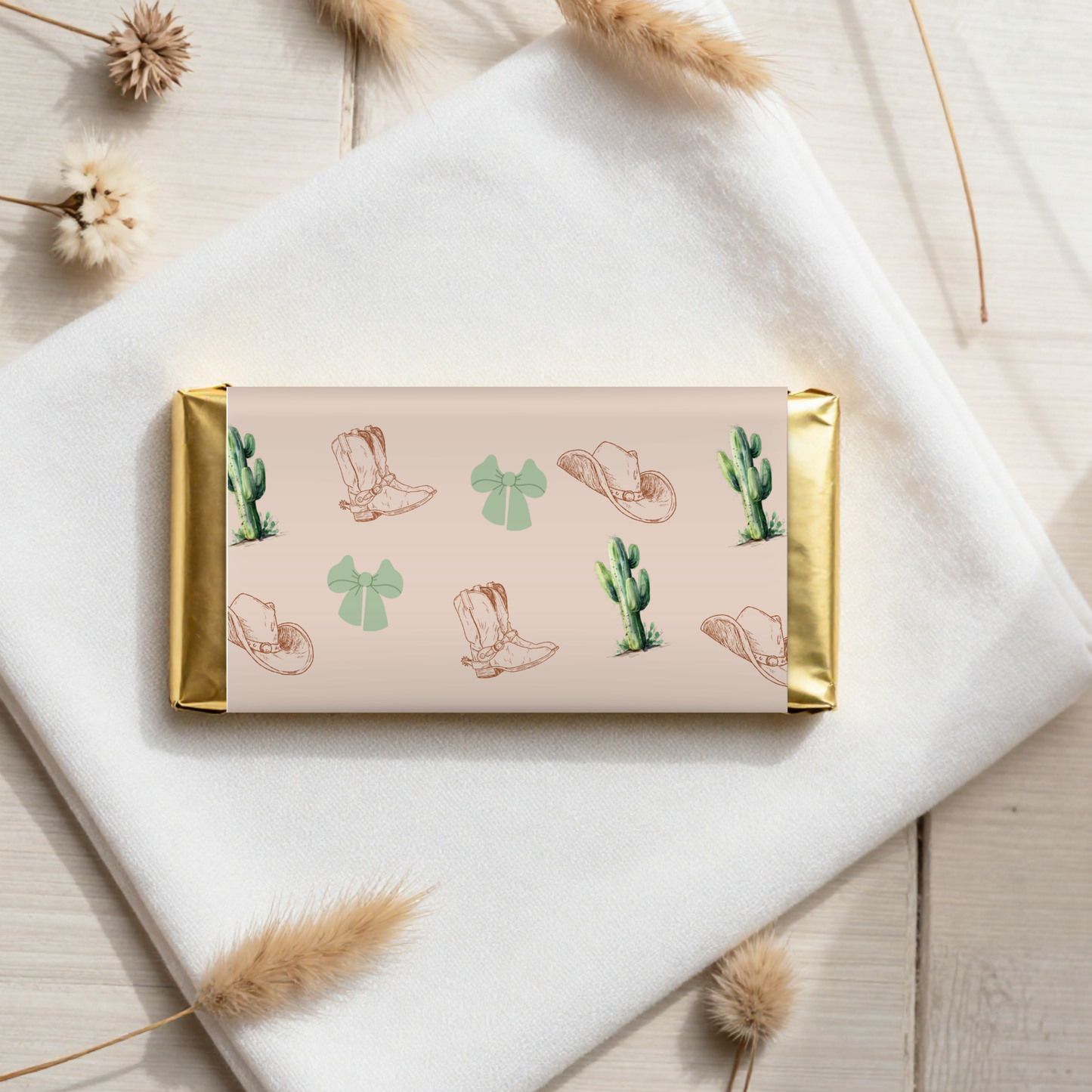 Cowgirl Baby Shower Chocolate Wrapper, Western Cowboy Favor, Canva Template, Boots Label, Gender Reveal