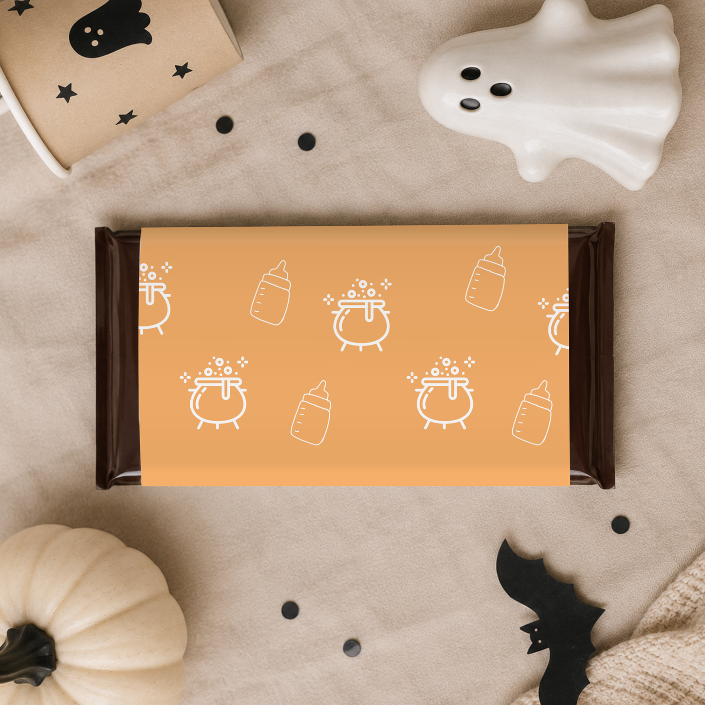 A Baby Is Brewing Chocolate Wrappers | Halloween Baby Shower Printable | Editable Canva Template