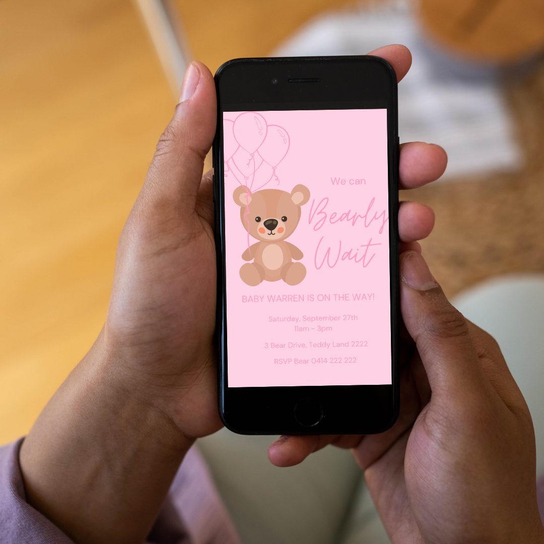 Pink Teddy Bear Baby Shower Invitation