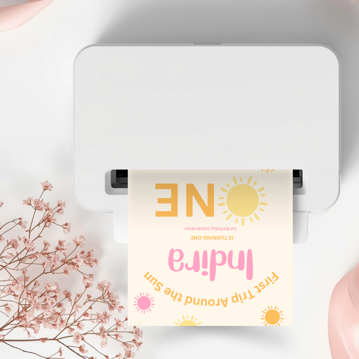 First Trip Around the Sun Invitation – Pink 1st Birthday Canva Template