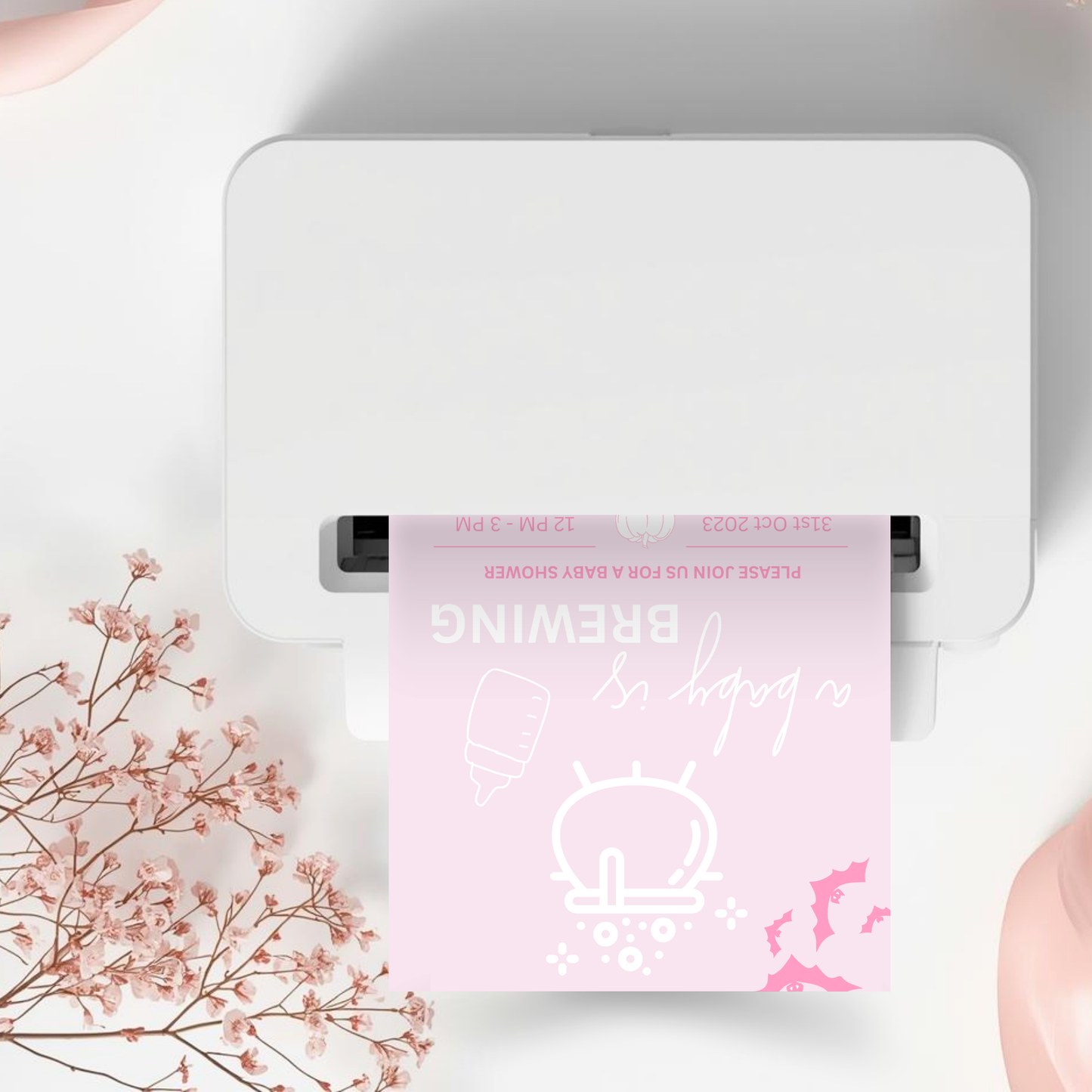 Pink Halloween Baby Shower Invitation, A Baby Is Brewing, Editable Canva Template (Digital Download)