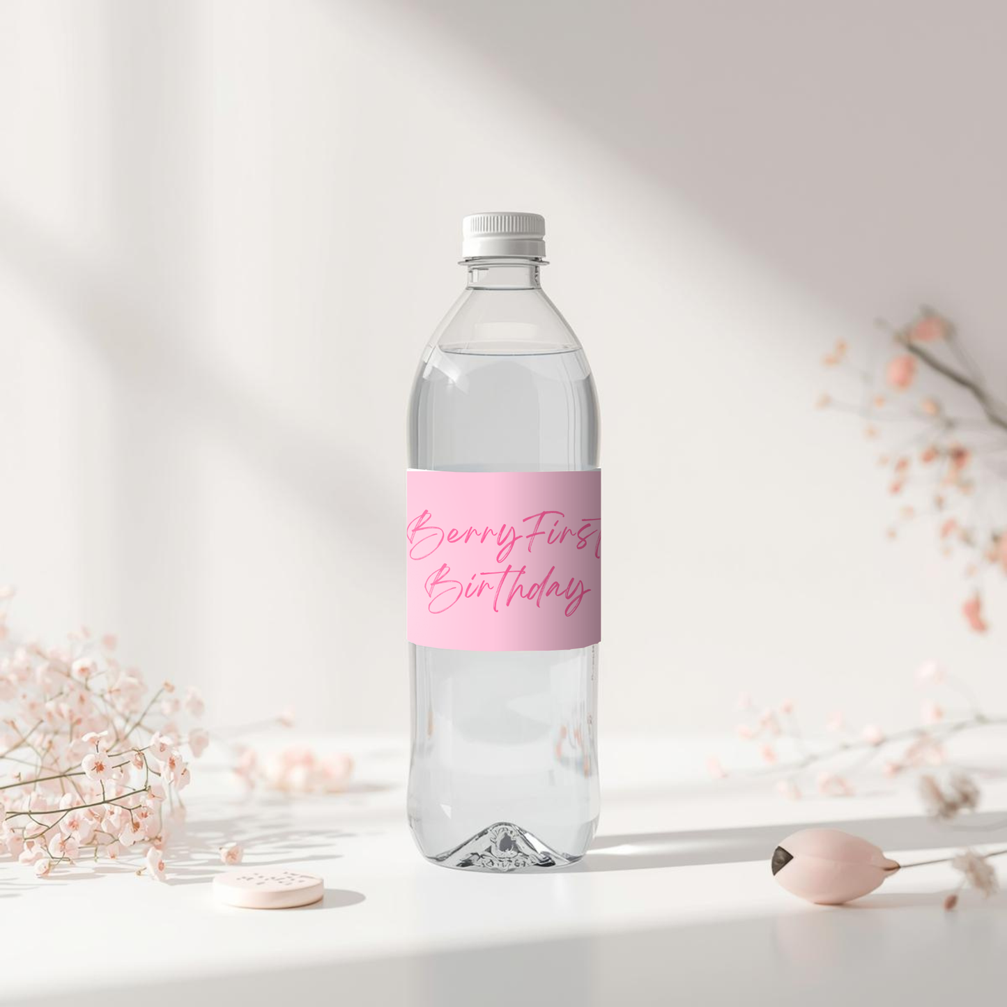 Strawberry Birthday Water Bottle Label Template Editable Canva Berry First Birthday Digital Download