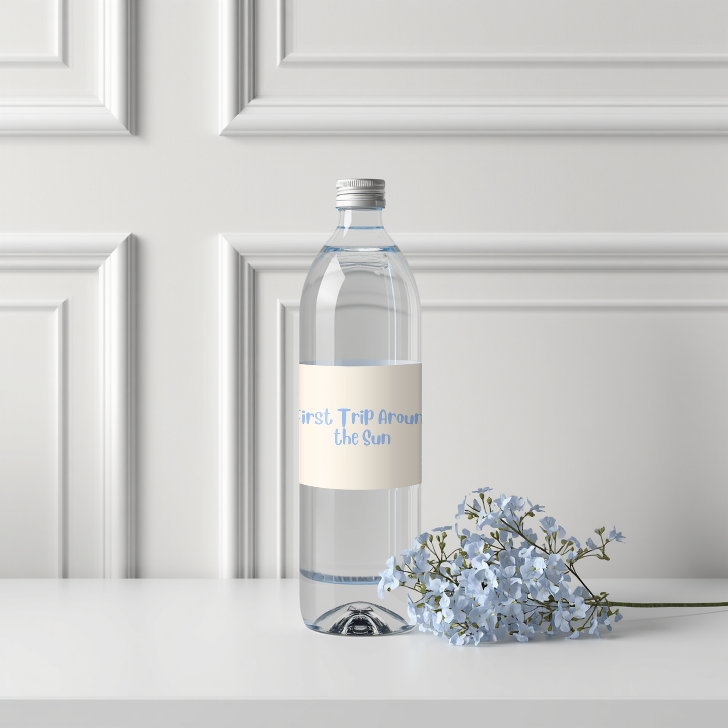 First Trip Around the Sun Blue Boy Water Bottle Labels, Editable Canva Template (Digital Download)