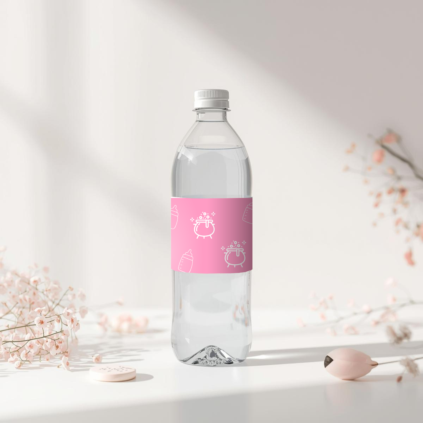 Pink Halloween Baby Shower Water Bottle Labels: A Baby Is Brewing (Canva Template, Digital Download)