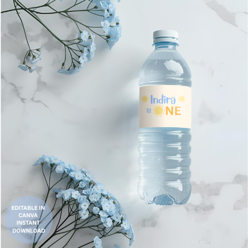 First Trip Around the Sun Blue Boy Water Bottle Labels, Editable Canva Template (Digital Download)