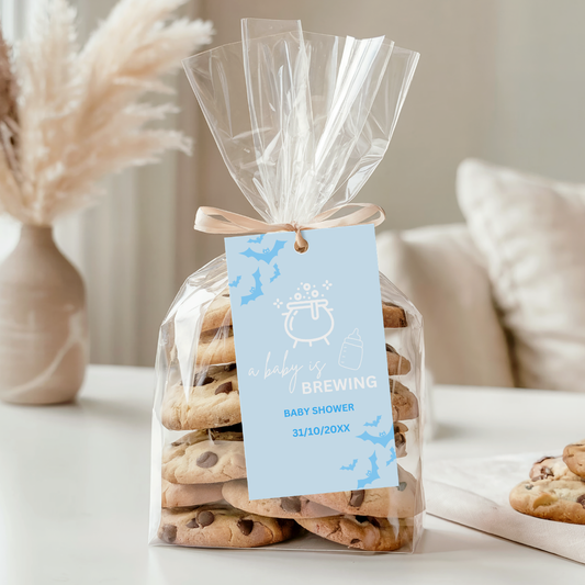 Blue Halloween Baby Shower Favor Tag: A Baby is Brewing (Digital Download)