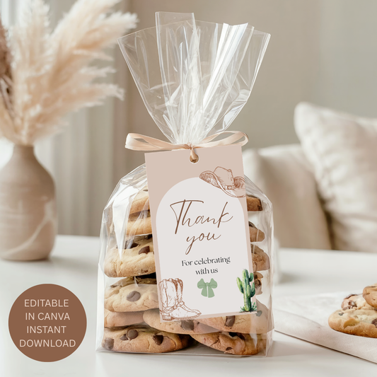 Cowboy Baby Shower Favor Tag, Cowgirl Western Boots Thank You, Canva Template (Digital Download)
