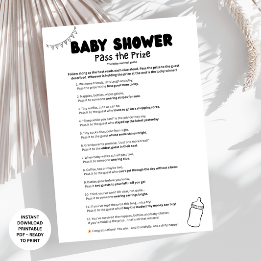 Baby Shower Pass the Prize Game: Funny Rhyme Activity (PDF Download)