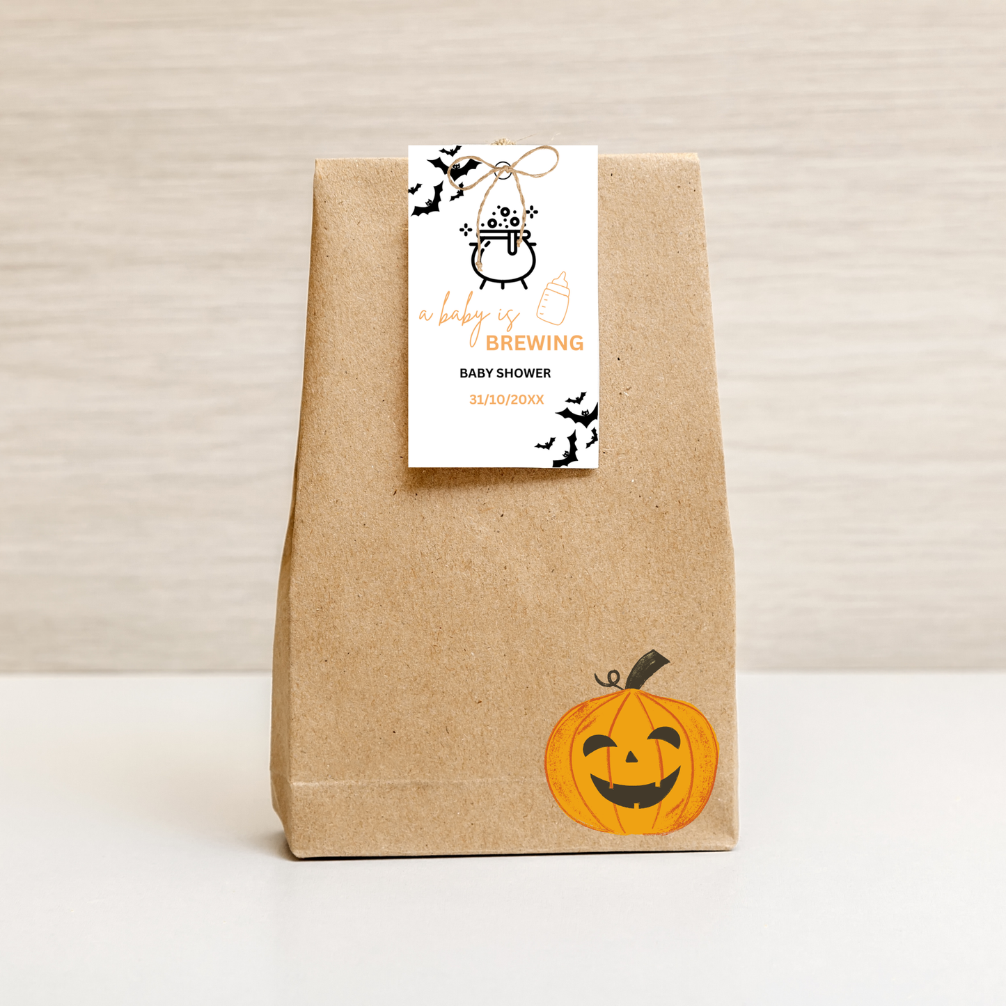 A Baby Is Brewing Printable Gift Tag | Editable Halloween Baby Shower Favor Tag