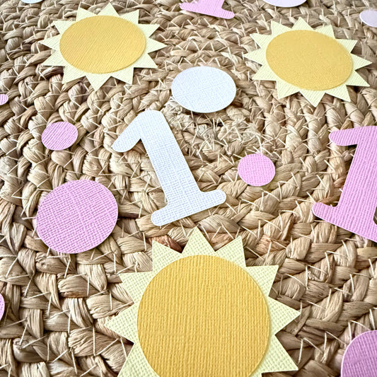 First Trip Around the Sun Confetti Girl 1st Birthday Decorations | Handmade Sunshine Party Decor