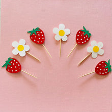 Load image into Gallery viewer, Strawberry and Daisy Cupcake Topper