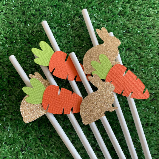 Gold Easter Bunny & Carrot Paper Straws