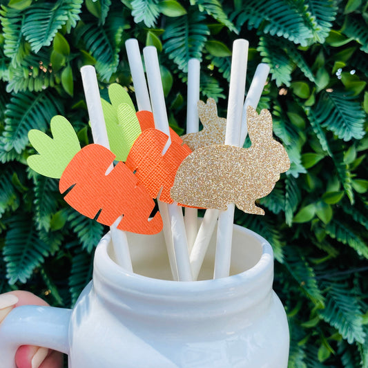 Gold Easter Bunny & Carrot Paper Straws