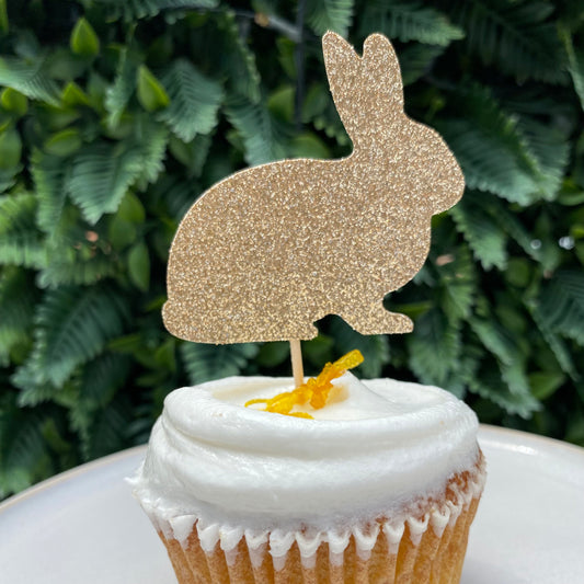 Gold Bunny & Carrot Easter Cupcake Toppers