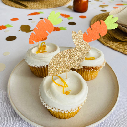 Gold Bunny & Carrot Easter Cupcake Toppers