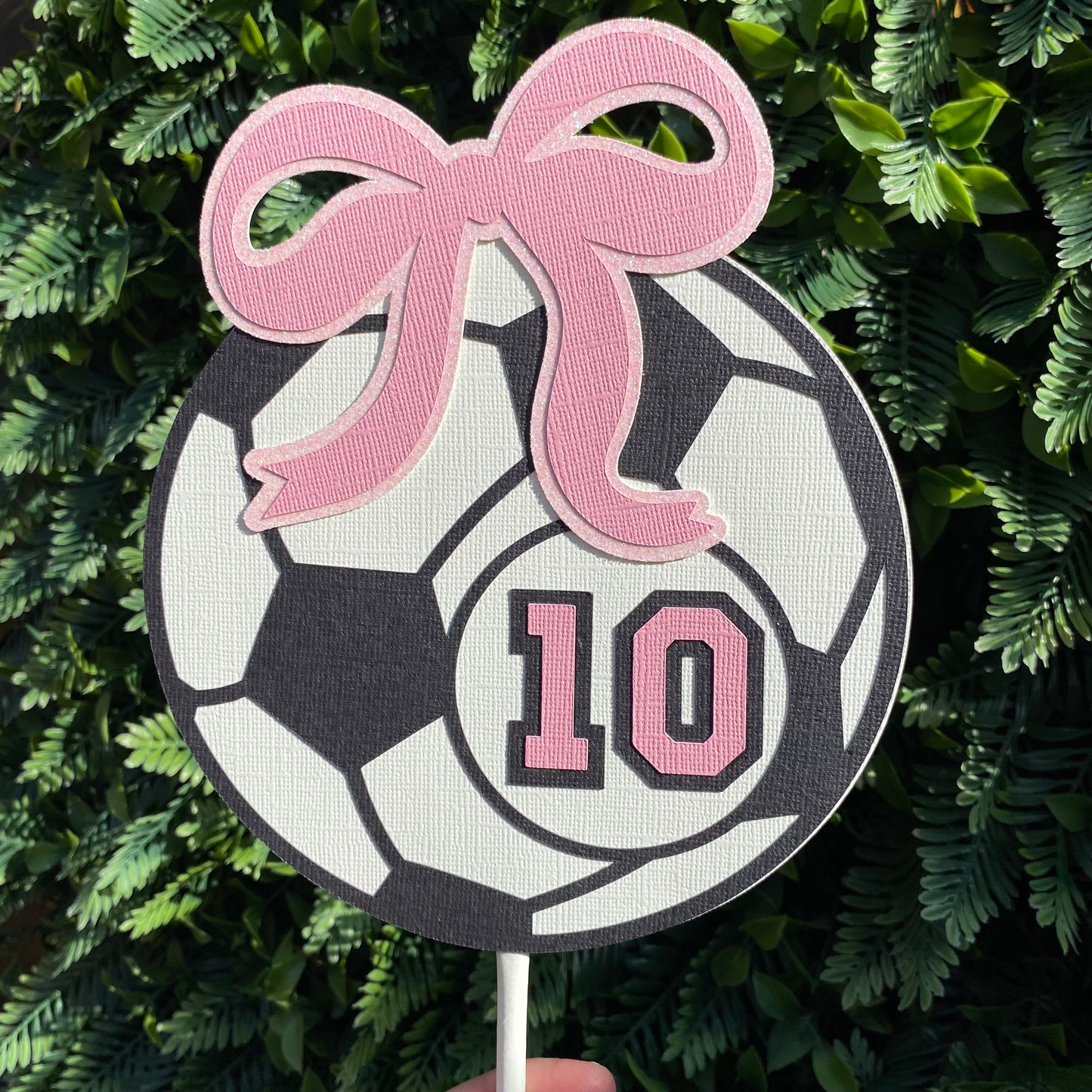 Pink Bow Soccer Ball Cake Topper