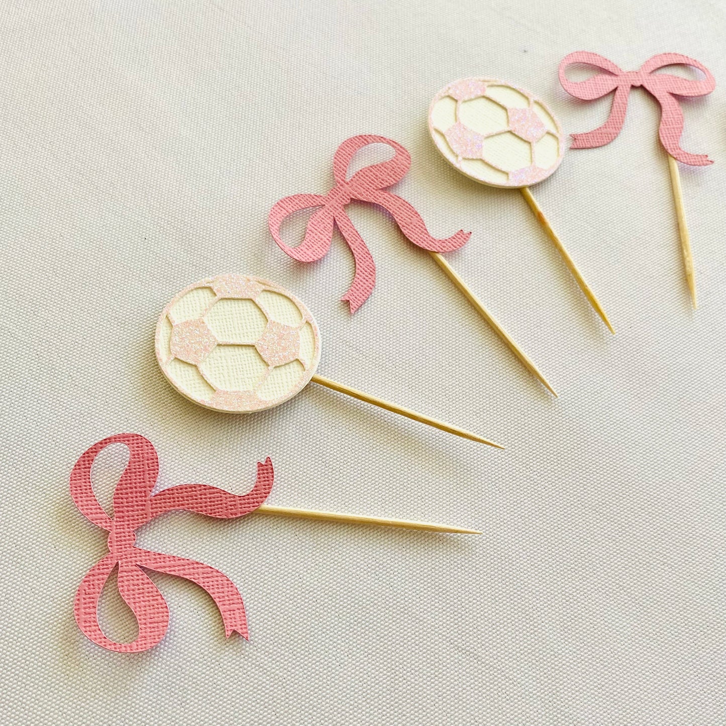 Pink Soccer Ball and Bow Cupcake Toppers